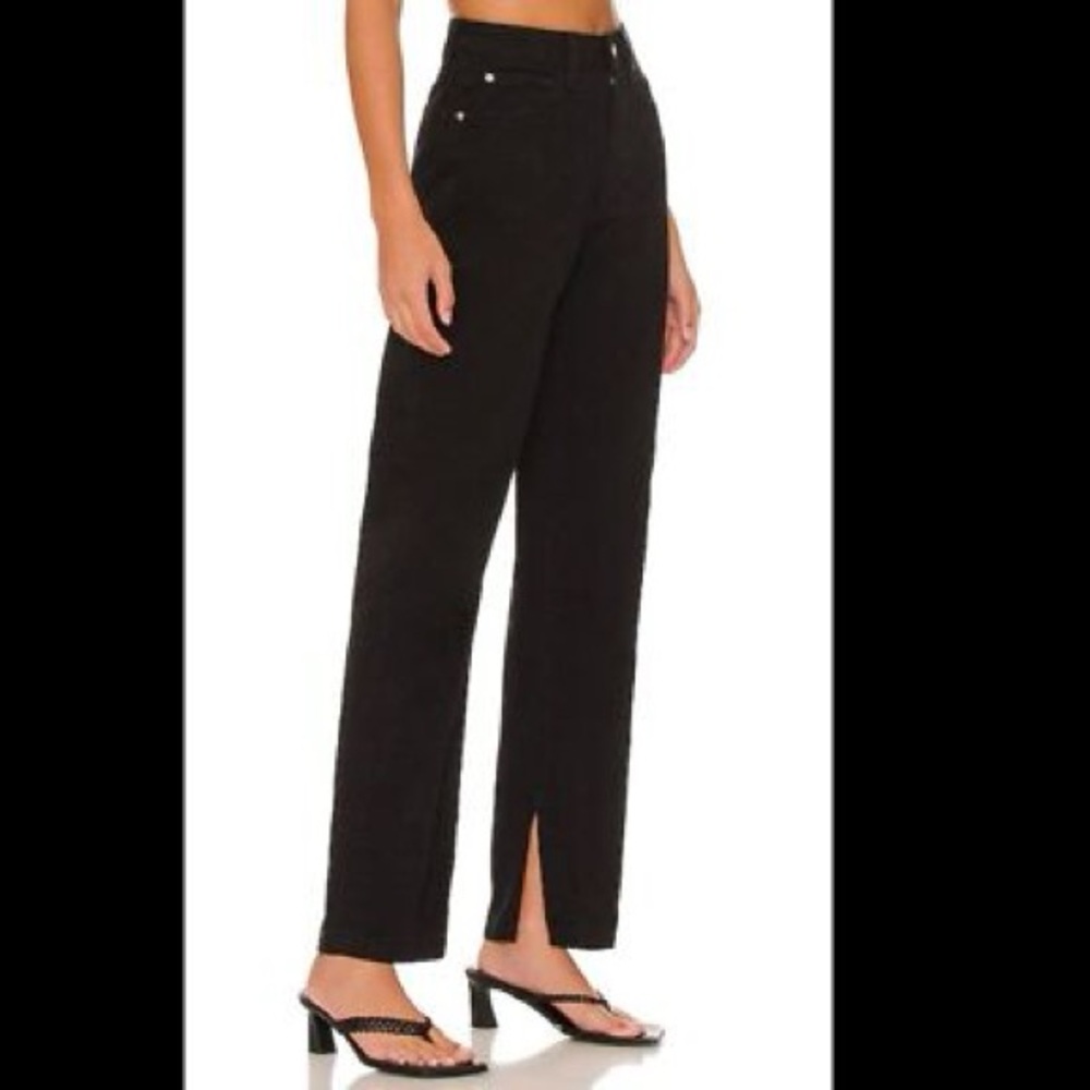 WeWoreWhat Black High-Rise Straight Leg Jeans with Ankle Slit